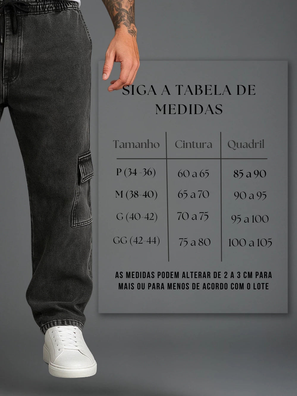 Calça Jeans Cargo Masculina Streetwear Preta Mescla 34 Ao 44