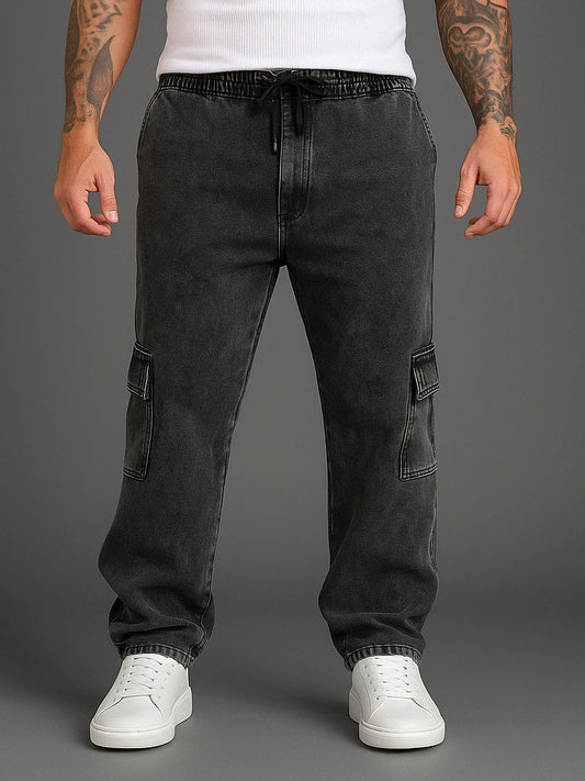 Calça Jeans Cargo Masculina Streetwear Preta Mescla 34 Ao 44